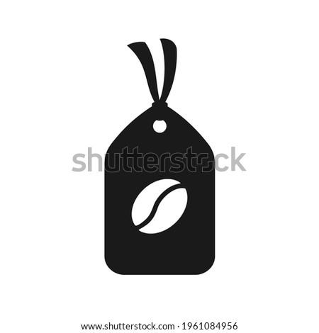 Paper tag with coffee bean icon silhouette. Simple flat clipart symbol element for cafe caffeine product or shop price labels, stickers, signs etc.. 