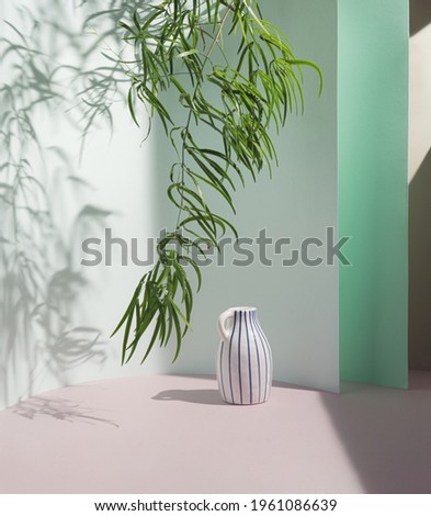Stylish Scandinavian interior wall. Home decor. Natural background concept. Minimalistic design.