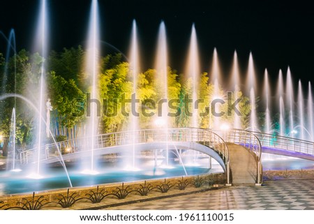 Batumi, Adjara, Georgia. Singing And Dancing Fountains Is Local Landmark At Boulevard Fountains. Night Illuminations. Royalty-Free Stock Photo #1961110015