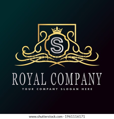 Golden luxury logo design, brand premium logo template letter S