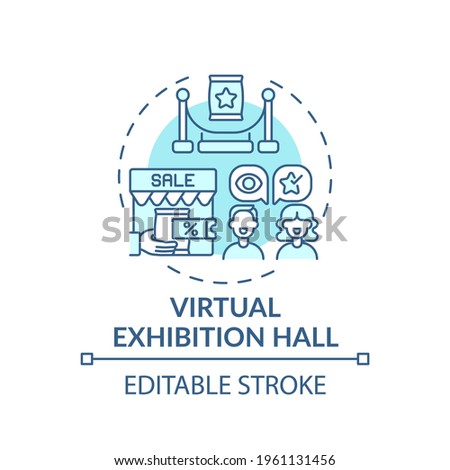 Virtual exhibition hall concept icon. Sponsorship virtual events idea thin line illustration. Online gallery walk. Art-sharing platforms. Vector isolated outline RGB color drawing. Editable stroke