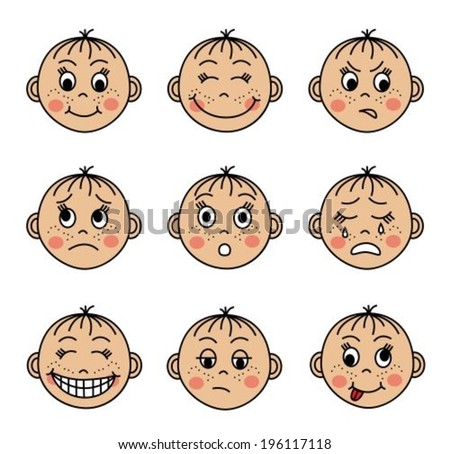 Cartoon emoticons set with round baby faces 