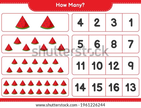 Counting game, how many Watermelon. Educational children game, printable worksheet, vector illustration