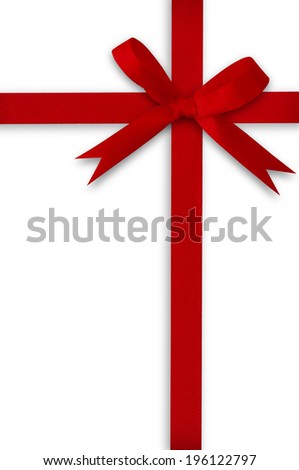 Red ribbon and bow set on white background.
