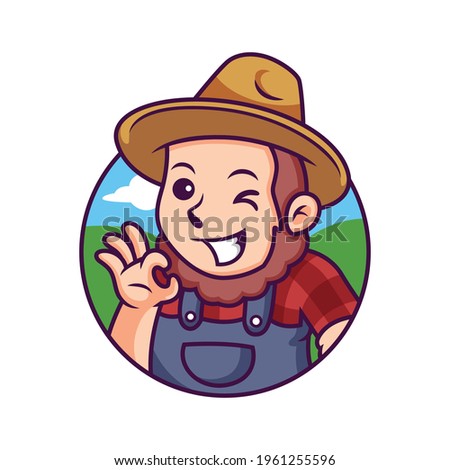 Farmer with Cute Pose, Cartoon. Vector Icon Illustration, Isolated Premium Vector Royalty-Free Stock Photo #1961255596