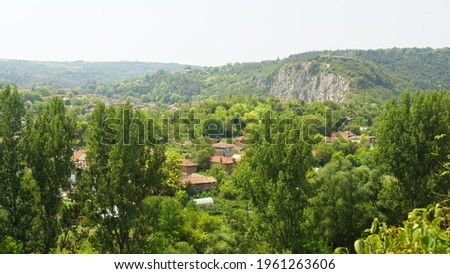 Panoramic view of Cherven village and surroundings from viewpoint of medieval fortress town Cherven. Bulgaria.