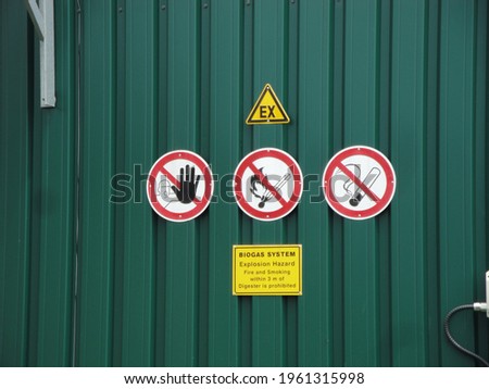 Prohibition signs on a biogas plant in Alberta, Canada 