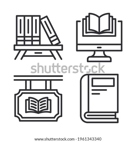 Literature icons set book shelf, ebook, signage store, book. Perfect for website mobile app, app icons, presentation, illustration and any other projects.