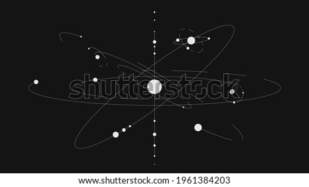 White minimalistic solar system with lines on black background Royalty-Free Stock Photo #1961384203