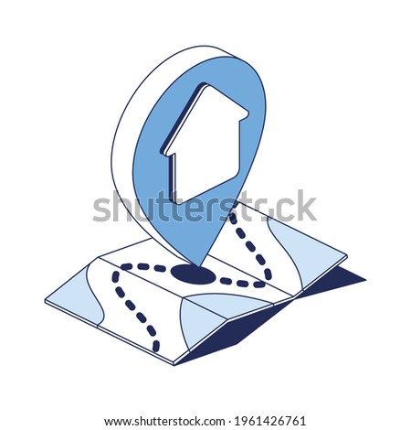 Pin map location. Vector 3d line isometric, web icons, blue color. Creative design idea for infographics.