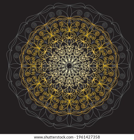 Cute gold Mandala. Ornamental round doodle flower isolated on white background. Geometric decorative ornament in ethnic oriental style.
