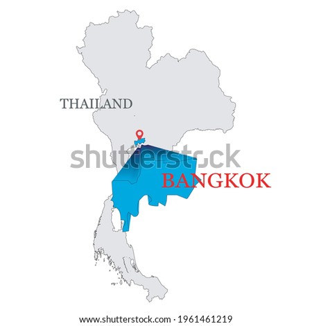 Maps of Thailand with red maps pin on blue color of Bangkok province 