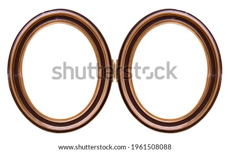 Double wooden oval frame (diptych) for paintings, mirrors or photos isolated on white background. Design element with clipping path