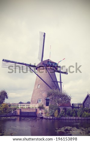 Ancient windmill in Kinderdijk, Holland