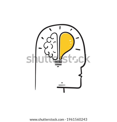 hand drawn doodle people brain bulb symbol for thinking idea. isolated vector