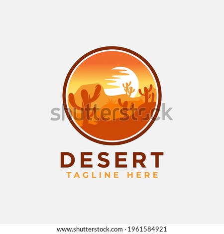 Desert logo design template. Mountain hill with sunshine illustration
