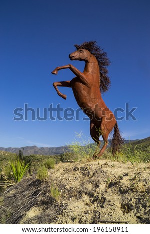 The metal horse on the California desert hilltop near Temecula, California. 