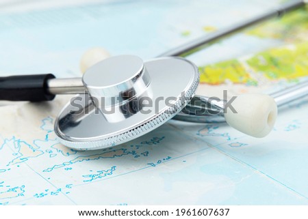Stethoscope on map medical concept turism travel care diseasea healthy,  selective focus stethoscope map
 Royalty-Free Stock Photo #1961607637