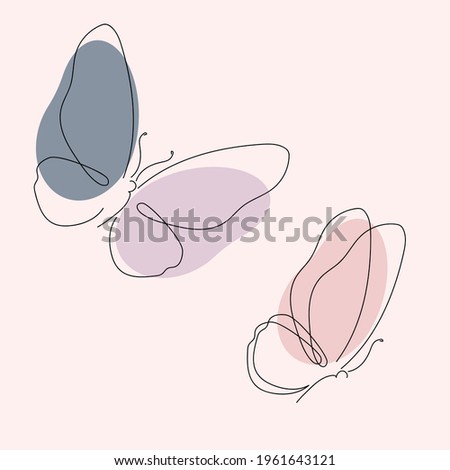 Graceful butterflies in line art style with abstract shapes. Vector illustrations for decoration, graphic design, logo.