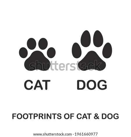 Silhouette of cat and dog paw print.