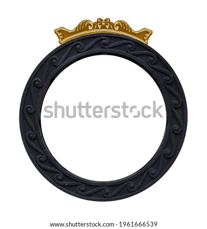 Black wooden round frame for paintings, mirrors or photo isolated on white background. Design element with clipping path