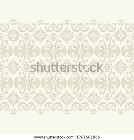 Seamless light background with beige pattern in baroque style. Vector retro illustration. Ideal for printing on fabric or paper for wallpapers, textile, wrapping. 
