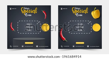Food or culinary social media marketing template with podium. editable square social media post for promotion. 3d vector illustration.