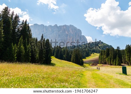 Views of the Dolomites of Val Gardena in Trentino Alto Adige, at the foot of the Sasso Lungo and the Sella Group