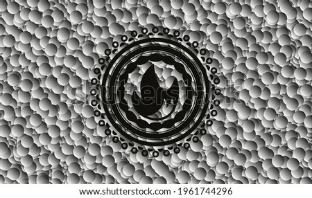 fire icon inside dark badge with bubbles background. Vector Illustration. Detailed. 