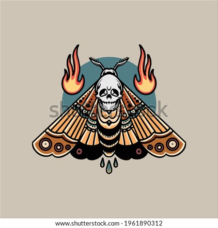 skull moth tattoo vector design