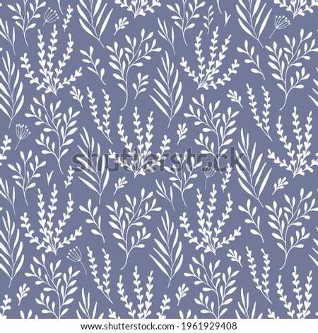 Vector seamless floral pattern. Light plants on a purple background. Cute children's print