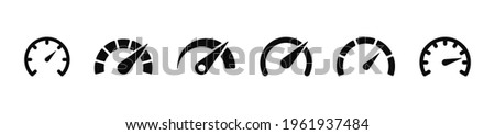 Speedometers icons set. Speed indicator sign. Performance concept. Fast speed sign. Vector illustration Royalty-Free Stock Photo #1961937484