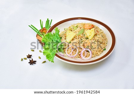 Thai Chicken  and  prawn Rice Asian fried rice nasi goreng with basmati, egg, and fish base