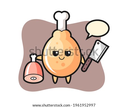 Illustration of fried chicken character as a butcher, cute style design for t shirt, sticker, logo element