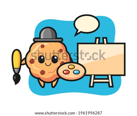 Illustration of chocolate chip cookie mascot as a painter, cute style design for t shirt, sticker, logo element