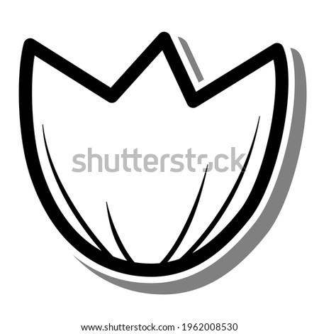 Black line a flowers Tulip on white silhouette and gray shadow. Hand drawn cartoon style. Doodle for decoration or any design. Vector illustration of kid art.
