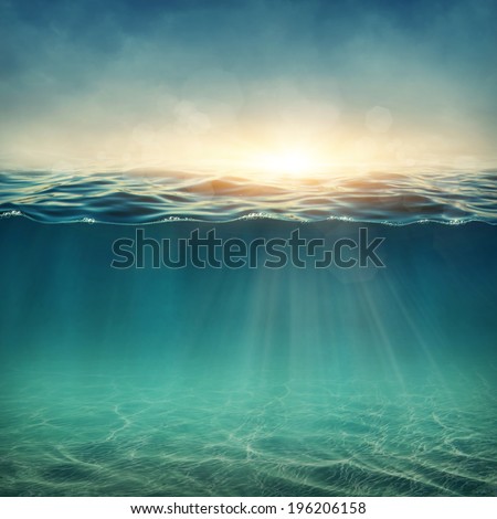 Abstract underwater background with sunbeams Royalty-Free Stock Photo #196206158