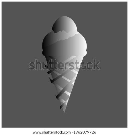 Colorless ice cream on grey square background. Vector illustration for icon or design. Isolated on white background