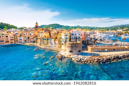 View of the city of Saint-Tropez, Provence, Cote d'Azur, a popular travel destination in Europe Royalty-Free Stock Photo #1962082816