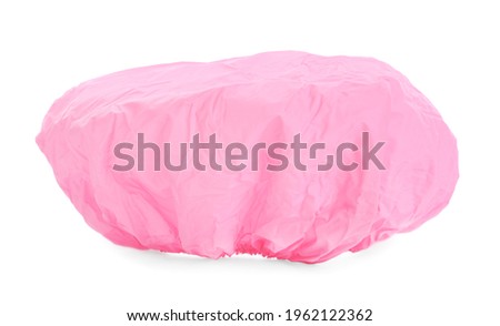 Pink waterproof shower cap isolated on white Royalty-Free Stock Photo #1962122362