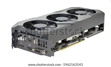 Game graphics card isolated on white background. Computer part. Field with Clipping Path.