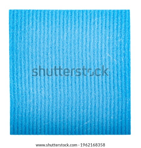 Clean sponge rag blue colors on isolated white background. Household cleaning cloth. Cleanliness concept. 