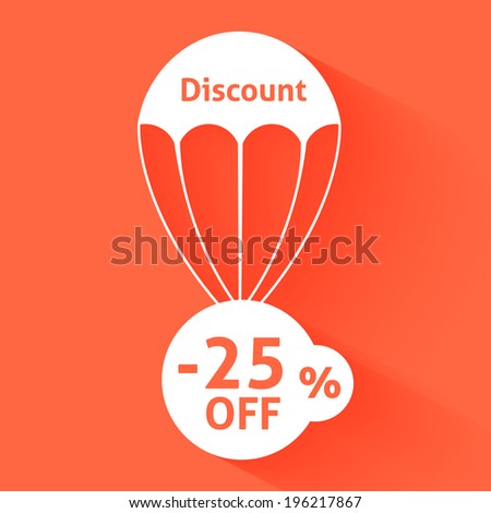 Discount parachute with text of the size of the discount. Raster version