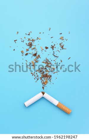 A broken cigarette and tobacco splash for quit smoking concept.