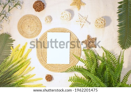Blank Card Mockup designs in an authentic setting white greeting card artworks or stationery designs. empty paper card
