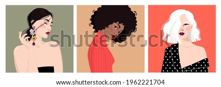 Set of portraits of women of different gender and age. Diversity. Vector flat illustration. Avatar for a social network.  Vector flat illustration Royalty-Free Stock Photo #1962221704