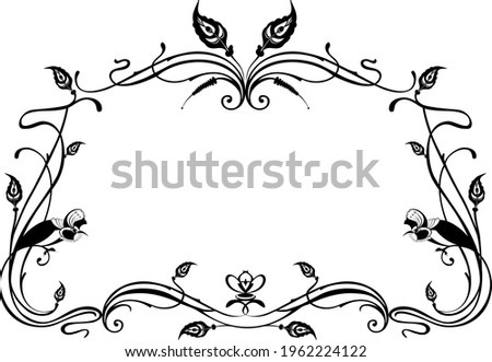 Original birds and plant frame for design.
Calligraphy original birds and floral frame black on white illustration
