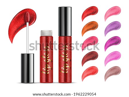 Opened red lip gloss tube. isolated on white. Vector illustration.