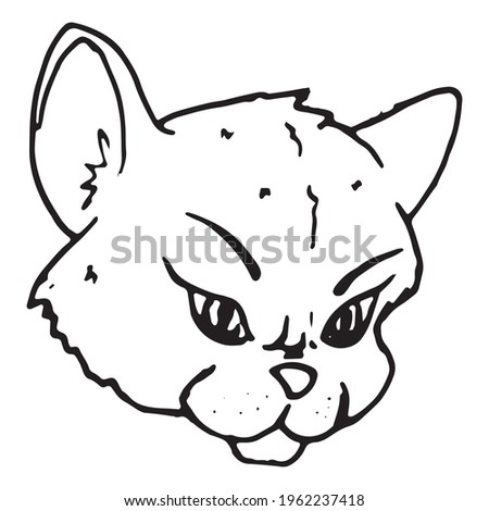 Cartoon sad cat drawing. Simple and cute kitten silhouette. Vector illustration.