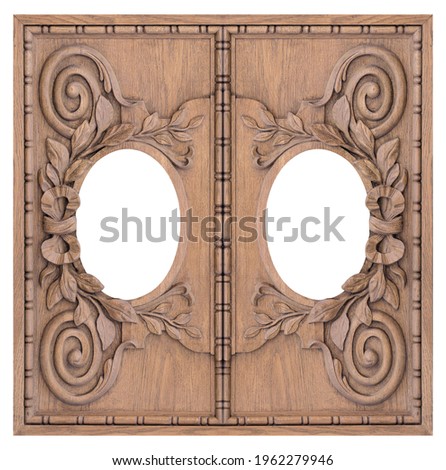 Double wooden frame (diptych) for paintings, mirrors or photos isolated on white background. Design element with clipping path